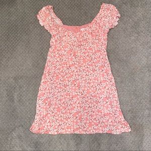 All in Favor pink floral button down mini dress